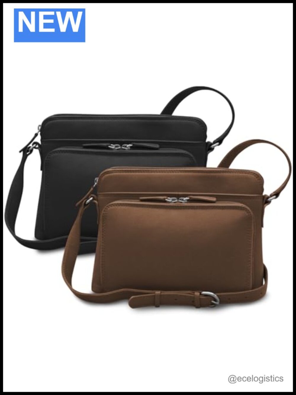Genuine Leather RFID Crossbody Bag with Adjustable Straps and Multiple Pockets